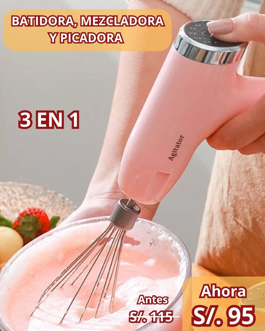 BATIDORA, MEZCLADORA Y PICADORA 3 EN 1